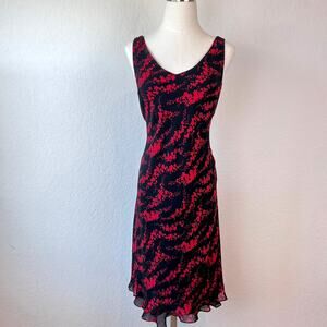 Vintage 90s Floral Sleeveless Cocktail Dress size 10 Black Red Whimsygoth Vneck